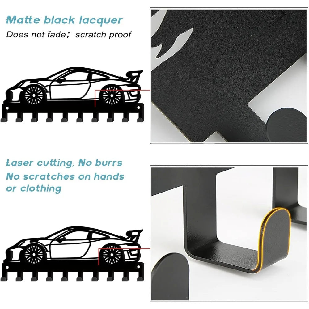 Car Key Holder Wall Mount Race Car Key Hanger 10 Hooks Farmhouse Key Holder for Wall  Rack Metal Organizer