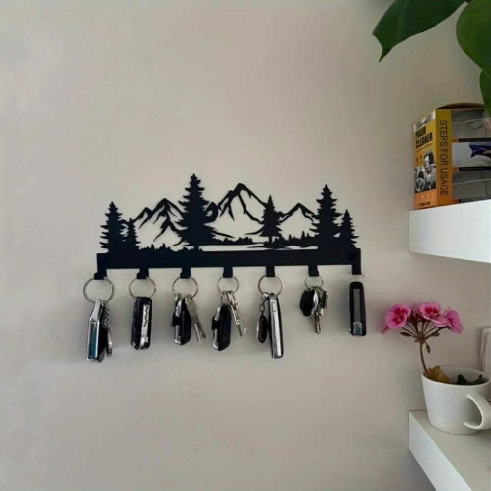 Metal Key Hanger Stand Ornamental Organizing Hooks with Mountain Forest Design Jackets Storage Wall Hooks Decorative Home Gift
