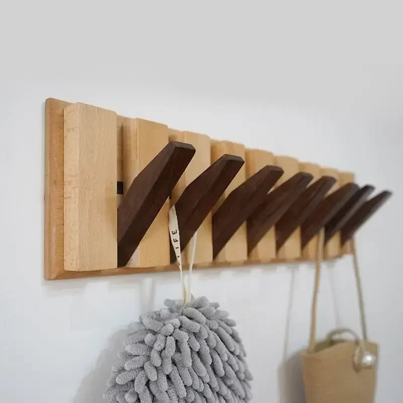 Coat Hat Key Rack Hangers Natural Walnut Texture Wall Clothes Hanger Nordic Solid Wood Manual Wall Decorative Magnetic Foldable