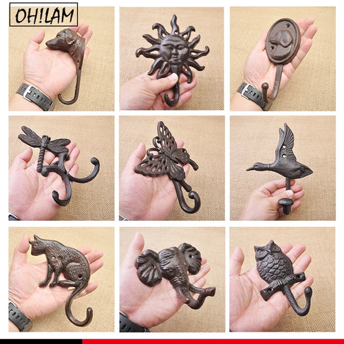1 PC Decorative Wall Mounted Antique Metal Wall Hooks Vintage Wall Hook Hanger Rustic Cast Iron Nautical Key Coat Hooks Rack