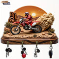 2D Flat. 1pc. Desert Motorcycle Key Hook - Wooden Multi-Functional Decorative Holder with Four Metal Hooks, Wall Décor for Room