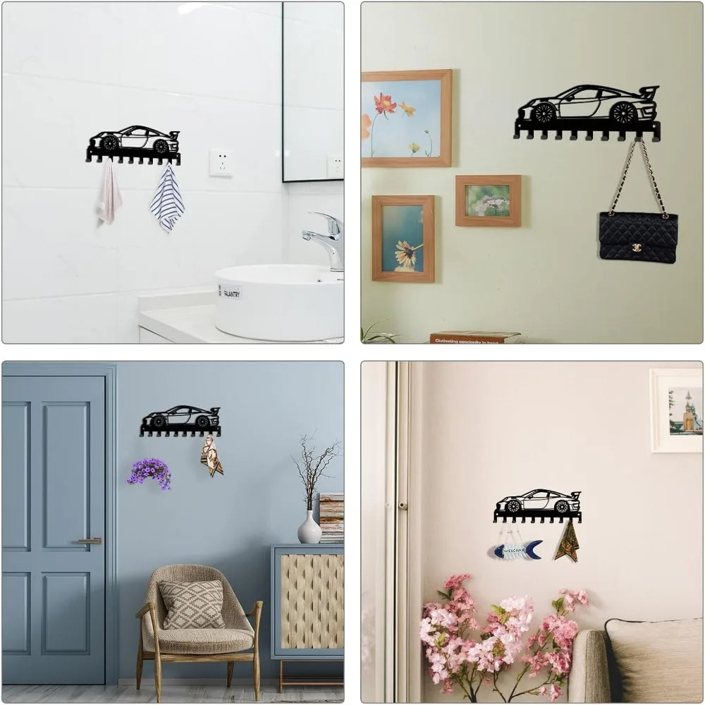 Car Key Holder Wall Mount Race Car Key Hanger 10 Hooks Farmhouse Key Holder for Wall  Rack Metal Organizer
