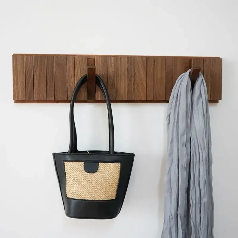 Coat Hat Key Rack Hangers Natural Walnut Texture Wall Clothes Hanger Nordic Solid Wood Manual Wall Decorative Magnetic Foldable