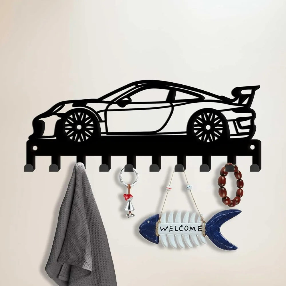Car Key Holder Wall Mount Race Car Key Hanger 10 Hooks Farmhouse Key Holder for Wall  Rack Metal Organizer