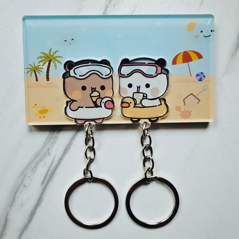 Creative Wall Key Holder Cute Cartoon Acrylic Keychain Hanger Key Hooks Organizer Rack Home Decor Refrigerator Stickers Gifts