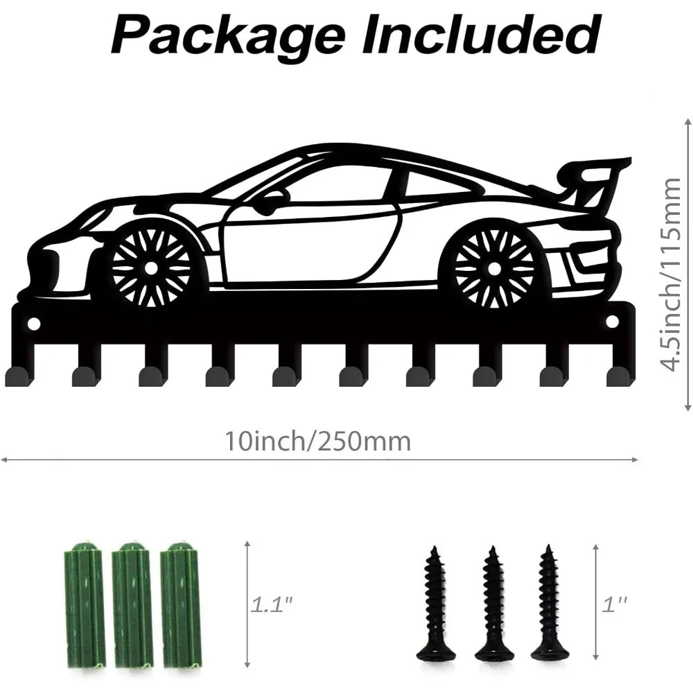 Car Key Holder Wall Mount Race Car Key Hanger 10 Hooks Farmhouse Key Holder for Wall  Rack Metal Organizer